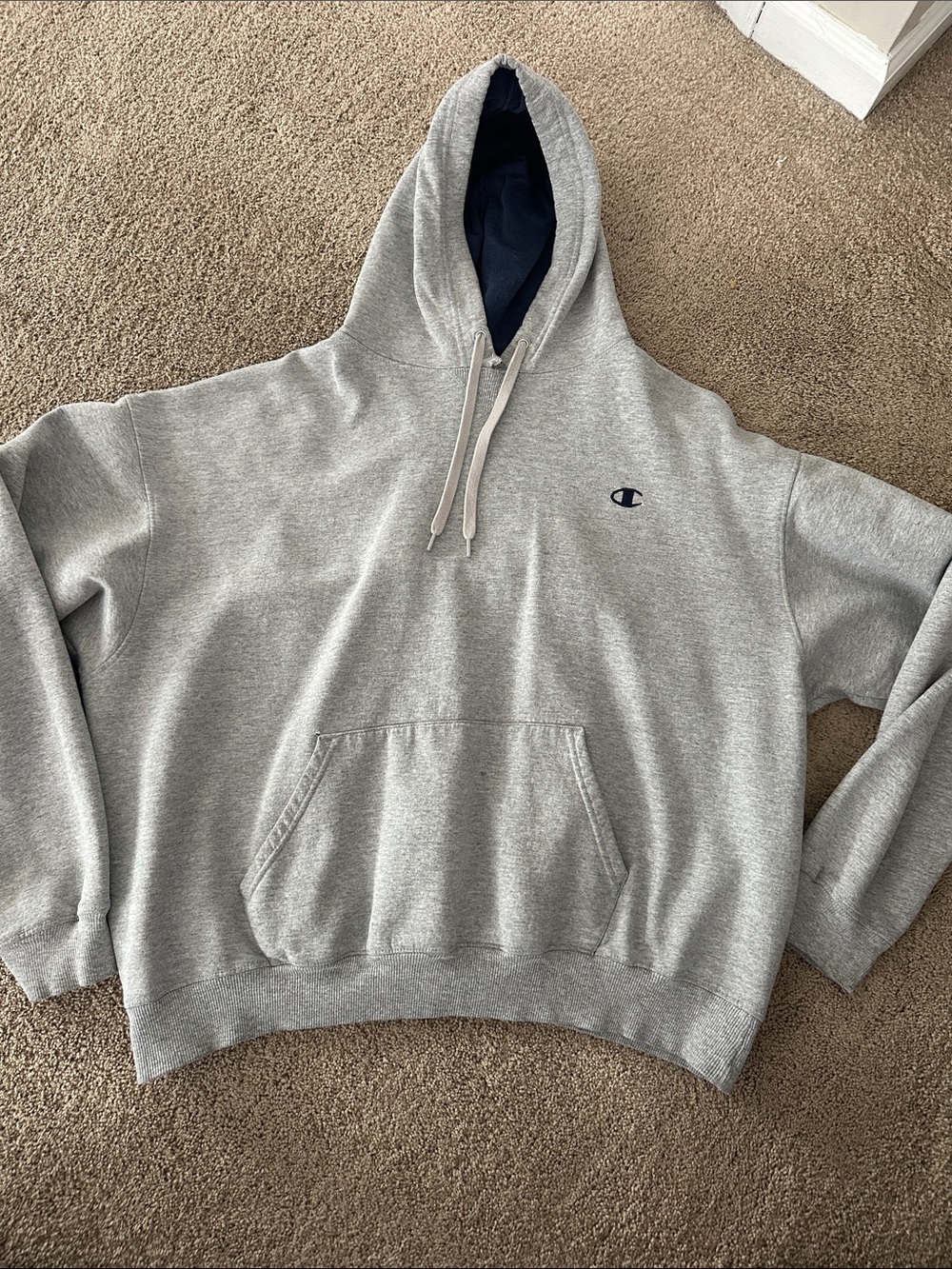 Champion Gray Hoodie with Navy-Lined Hood